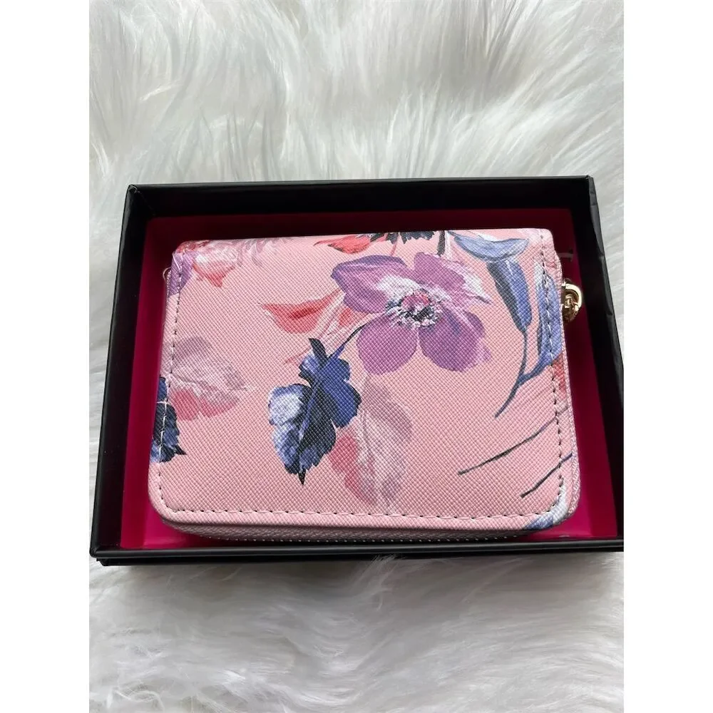 🆕Trina Turk Women's Pink Floral Zip-Around Wallet Card Holder